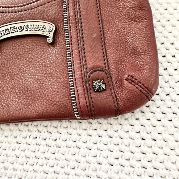 B Makowsky Cognac Tan Slim Small Crossbody Bag Silver Metal Banner Name Hardware - Picture 6 of 11